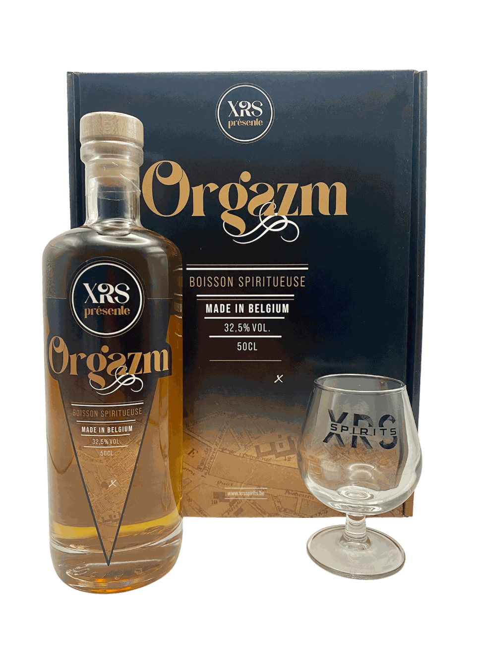 coffret rhum épicé belge ORGAZM avec verre XRS